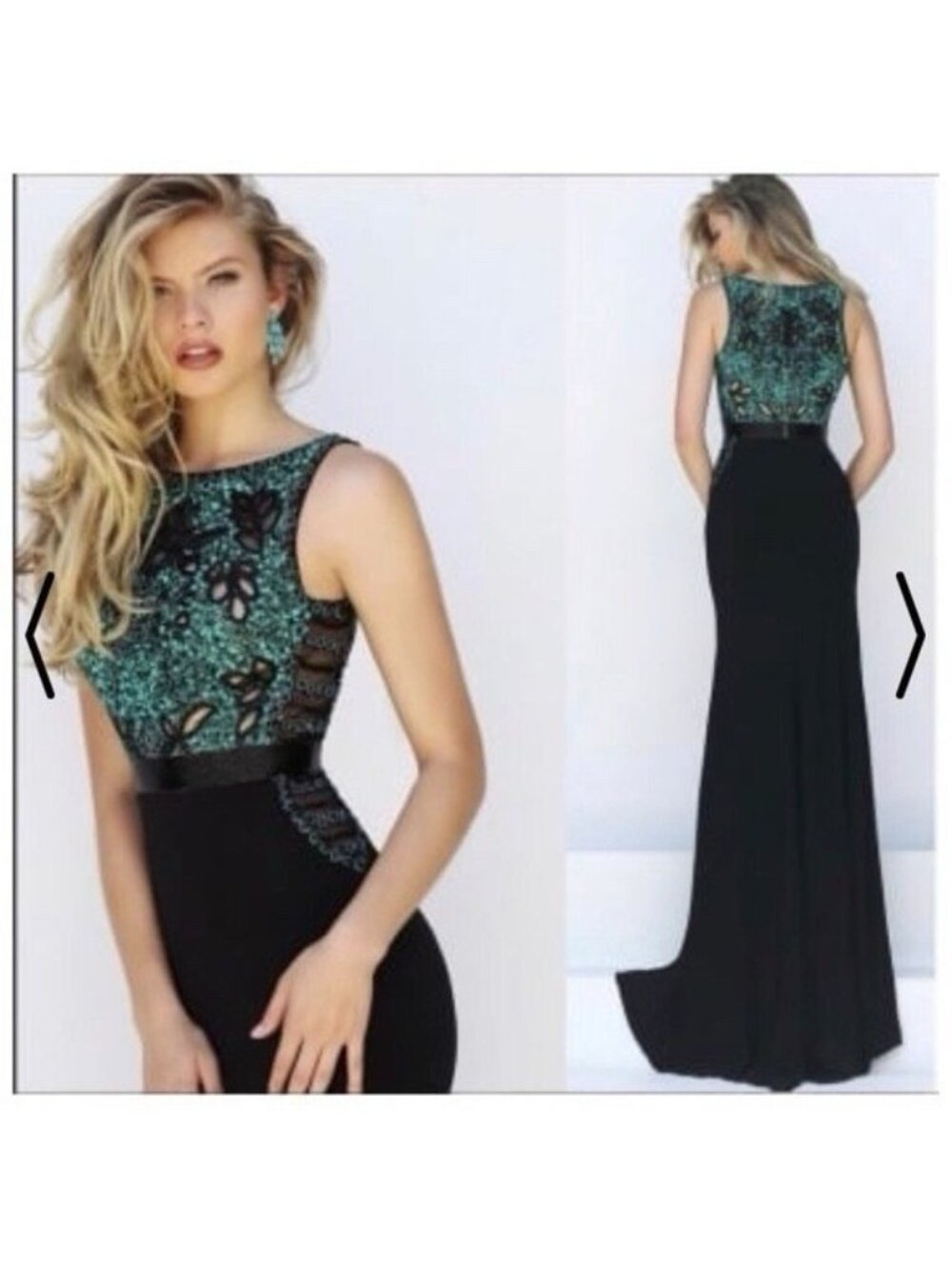 Sherri Hill Dress 50213 Green Black Beaded Gown 6/4  Xs/s Prom Sleeveless Formal